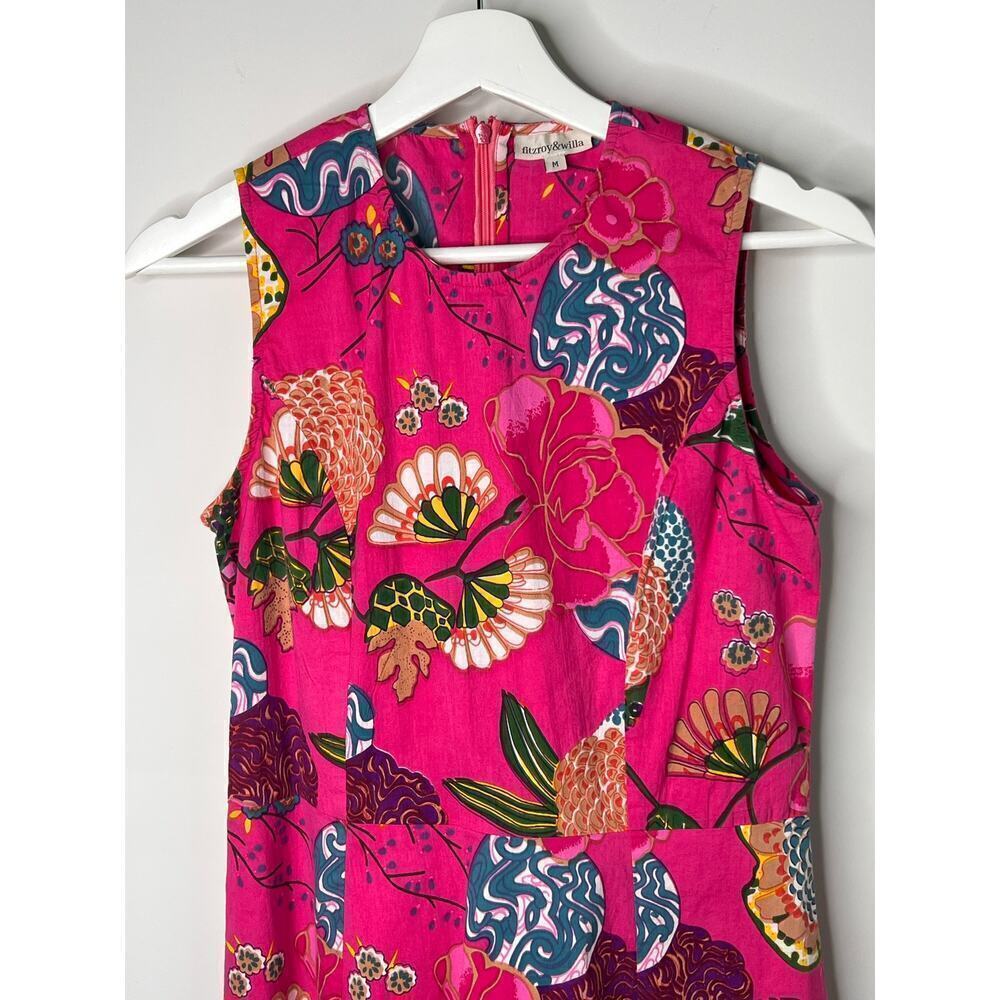 Fitzroy & Willa Floral Print Sleeveless Mini A-Line Dress Pink Women's Sz Medium - Picture 3 of 8